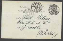 Entier Postal, Sage 10 Centimes Noir Voyagé En Juillet 1894, De Romans Vers Grenoble (13566) - Standaardpostkaarten En TSC (Voor 1995)