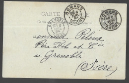 Entier Postal, Sage 10 Centimes Noir Voyagé En Juillet 1894, De Romans Vers Grenoble (13566) - Postales Tipos Y (antes De 1995)