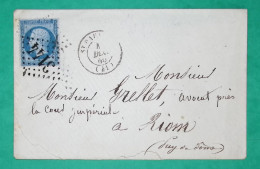 N°22 GC 3801 ST PAULIEN HAUTE LOIRE + OBLITERATION EN ARRIVEE GC 3144 RIOM PUY DE DOME 1865 LETTRE COVER FRANCE - 1849-1876: Classic Period