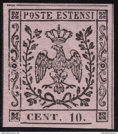 1852 MODENA, N° 9 , 10 Cent. Rosa , MNH** , Firma Bolaffi - Modena