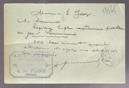 Entier Postal, Sage 10 Centimes Noir Voyagé En Janvier 1902, De Saint Fons Vers Grenoble (13565) - Standard Postcards & Stamped On Demand (before 1995)