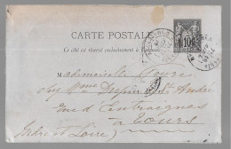 Entier Postal, Sage 10 Centimes Noir Voyagé En Avril 1879, De Paris Vers Tours (13560) - Postales Tipos Y (antes De 1995)