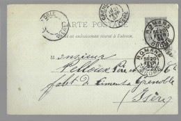 Entier Postal, Sage 10 Centimes Noir Voyagé En Février 1894, De Romans Vers Grenoble (13564) - Standard- Und TSC-AK (vor 1995)