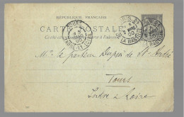 Entier Postal, Sage 10 Centimes Noir Voyagé En Mars 1900, De Paris Vers Tours (13563) - Cartes Postales Types Et TSC (avant 1995)