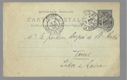 Entier Postal, Sage 10 Centimes Noir Voyagé En Mars 1900, De Paris Vers Tours (13563) - Postales Tipos Y (antes De 1995)