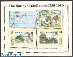 Norfolk Island 1989 Mutiny On The Bounty S/s, Joint Issue Man, Mint NH, History - Transport - Various - History - Stam.. - Briefmarken Auf Briefmarken