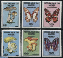 Niger 1991 Mushrooms And Butterflies 6v, Mint NH, Nature - Butterflies - Mushrooms - Pilze