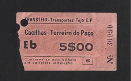 Transtejo Ticket From Cacilhas, Almada, Terreiro Do Paço, Lisbon. Cacilheiro. Boat Ticket. Bilhete Da Transtejo De Cacil - World