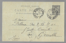 Entier Postal, Sage 10 Centimes Noir Voyagé En Avril 1901, De Saint Just En Chevalet Vers Grenoble (13562) - Standard Postcards & Stamped On Demand (before 1995)