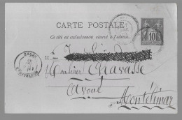 Entier Postal, Sage 10 Centimes Noir Voyagé En Décembre 1882, De (Salers ?) Vers Montélimar (13559) - Cartes Postales Types Et TSC (avant 1995)
