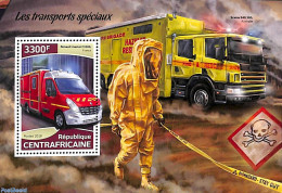 Central Africa 2018 Special Transport S/s, Mint NH, Transport - Fire Fighters & Prevention - Pompieri