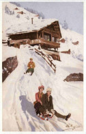 Rodeln - Künstlerkarte Magrini - Repro - Wintersport