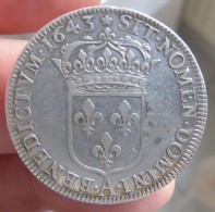 1/2 Ecu De Louis XIII 1643 A  - Rose - 2ème Poinçon De Warin - 1610-1643 Louis XIII Le Juste