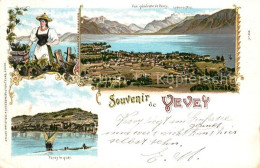 13567493 Vevey VD Quai Trachtenfrau Panorama Dent Du Midi Vevey VD - Sonstige & Ohne Zuordnung