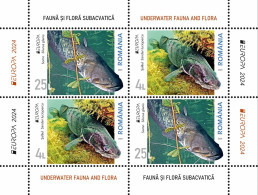 ROMANIA 2024 - Europa CEPT - Underwater Fauna & Flora - FISH - S/S - Block Of 4 Stamps (2 Sets) Model 2  MNH** - 2024