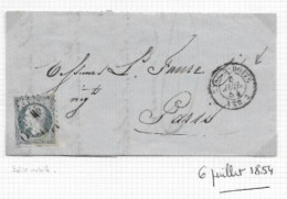 Lettre De NANTES 06 JUIL.1854   Timbre Empire N° 14 Ambulant NP Càd NANTES-BOITE / AMB.2 Rare Et TTB - Posta Ferroviaria