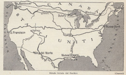 Strade Ferrate Del Pacifico - Mappa Epoca - 1926 Vintage Map - Carte Geographique