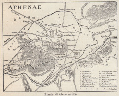 Grecia - Pianta Di Atene Antica - Mappa Epoca - 1925 Vintage Map - Mapas Geográficas