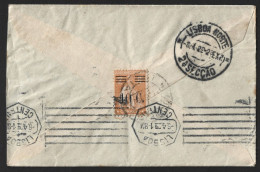 Letter Beja With Stamp 2c Ceres With 40c Surcharge. Flag Of Lines, Lisbon 1929. Carta De Beja Com Stamp 2c Ceres Com Sob - Brieven En Documenten