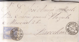 Año 1870 Edifil 107 Alegoria Envuelta Matasellos Arenys De Mar Barcelona Antonio Ferrer - Cartas & Documentos