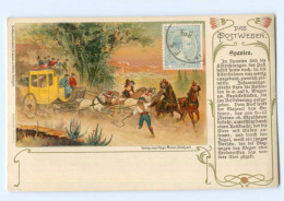 T7572/ Das Postwesen   Spanien   Postkutsche Litho Ak  Ca.1900 - Poste & Postini