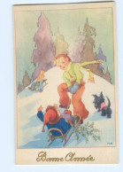 Y5562/ Bonne Annee Neujahr Kinder Rodeln Schlitten AK Ca.1950  - Nouvel An