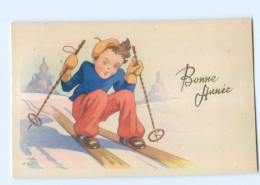 Y5559/ Bonne Annee Neujahr Kinder Skifahren  AK Ca.1950  - Nouvel An