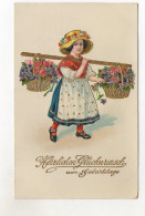 T688/ Geburtstag Litho Glanz AK  MÄdchen Mit Blumen 1914 - Geburtstag