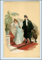 T622/ Jugendstil Litho Ak Frau Und Mann Mit Zylinder  Ca.1900 - Other & Unclassified