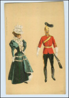 T614/ Jugendstil Litho Ak Frau Und Soldat Mit Pickelhaube  Ca.1900 - Autres & Non Classés