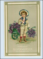 N9569/ Geburtstag Junge Mit Schubkarre Vergissmeinnicht Litho Präge AK Ca.1910 - Compleanni