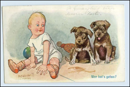 N5452/ Wer Hat`s Getan?  Kleines Kind Und Hunde Künstler AK Winkler 1913 - Altri & Non Classificati
