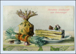 Y580/ Geburtstag Geschenke Kuchen Schöne AK 1907 - Geburtstag