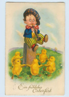 X1J03/ Ostern Junge Spielt Flöte Und Küken Tanzen Litho AK 1929 - Ostern