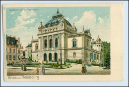 W5U18/ Gruß Aus Rendsburg Stadthalle Und Brunnen Litho AK Ca.1900 - Rendsburg