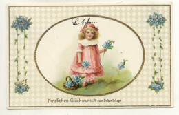 W5S50/ Geburtstag AK Kl. Mädchen Mit Blumen Litho Glanz 1916 - Anniversaire