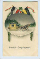 W5H44/ Neujahr Kutsche Patriotik WK1 Litho Ak 1916 - Nouvel An