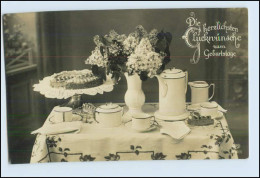 W4N74/ Geburtstag Gedeckter Tisch Mit Blumen 1928 Foto AK - Anniversaire