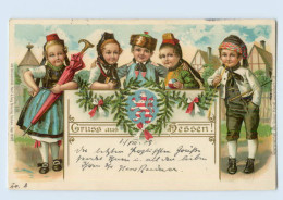 L080/ Gruß Aus Hessen Trachten Kinder Schöne Litho AK 1905 - Sonstige & Ohne Zuordnung