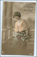 Y1739/ Glückwunsch Zum Geburtstag Frau Mit Blumen 1915 Foto AK - Verjaardag