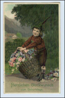 W1B25/ Geburtstag Kind Mit Blumenkorb Litho Prägedr. AK 1914 - Verjaardag