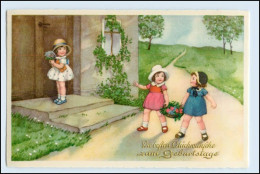 W1B10/ Geburtstag Mädchen Kinder Mit Blumen AK Ca.1930 - Verjaardag