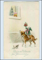 P3J79/ Neujahr Kinder Mit Hund Litho AK 1929 - New Year