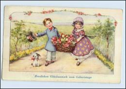 P3C44/ Geburtstag Kinder Mit Blumenkorb AK 1937 - Anniversaire