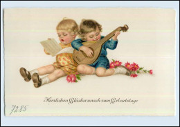 W7T32/ Geburtstag Kinder Mit Gitarre Litho AK Ca. 1925 - Compleanni