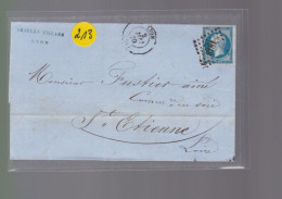 Un Timbre Napoléon III   N° 14  20 C Bleu   Sur Lettre  Départ Lyon 1860  Destination  St -Etienne Pc 1818 - 1853-1860 Napoléon III.