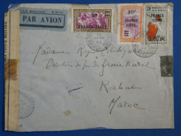 DN10  MADAGASCAR  LETTRE RARE CENSUREE  1944 BRAZZA A  RABAT MAROC + SURCH. FRANCE LIBRE  +AFF. INTERESSANT++ - Storia Postale