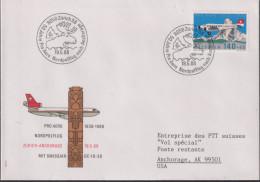 1988 Schweiz, Zum:CH F49, Mi:CH 1369, JU52 Und Matterhorn, Zürich-Anchorage Nordpolfug Mit Swissair DC-10-30 - Premiers Vols