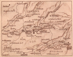 France 1934, Alvignac-Miers, Cahors, Tulle, Mappa Geografica, Vintage Map - Geographical Maps