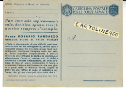 Militare Cartolina Postale Militare In Franchigia Nuova Medaglia D'oro Al Valor Militare Fante Rosario Randazzo (vretro) - Oorlog 1939-45